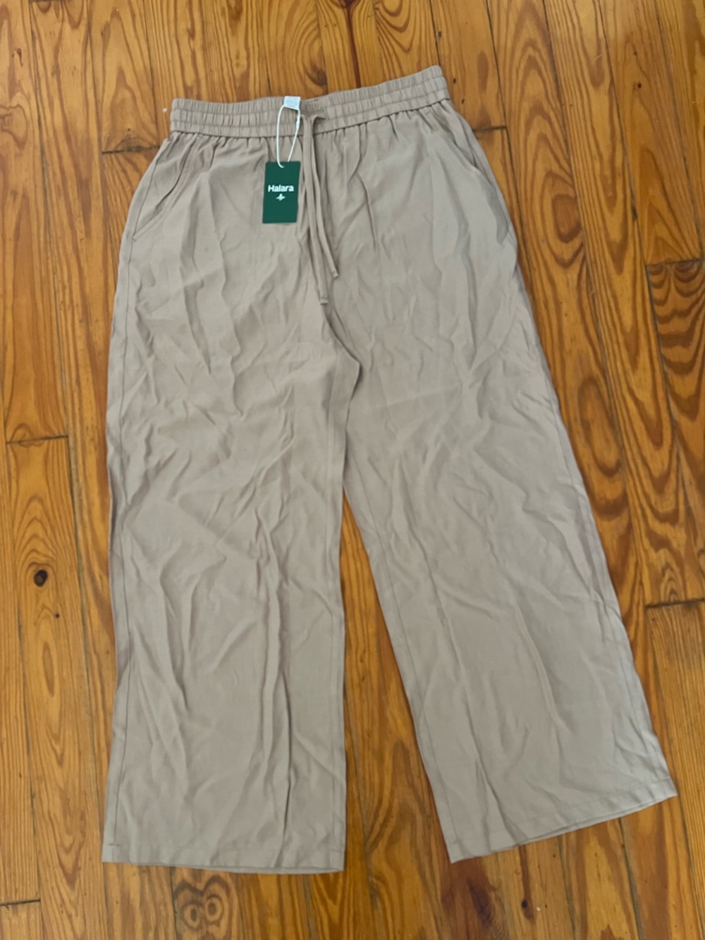 Halara Women’s Highwaisted Linen Blend Wide Leg Burro Casual Pants L pockets